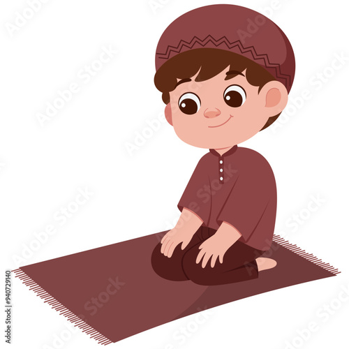 Muslim Boy Prayer Illustration