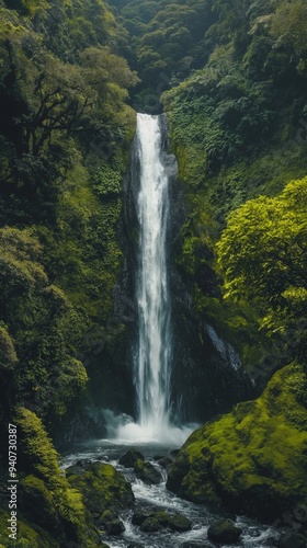 Fototapeta Naklejka Na Ścianę i Meble -  Majestic waterfall cascading in lush green forest