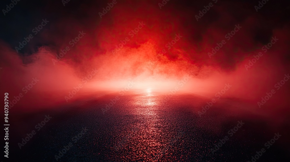 Fototapeta premium Red Sky Foggy Road