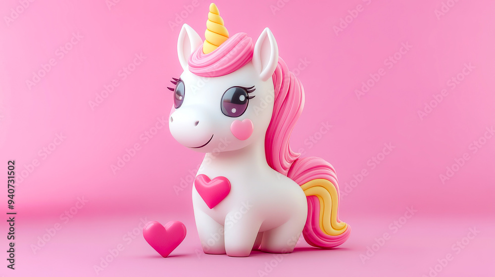 Realistic Detailed 3d Cute White Unicorn on a Pink Background Symbol of Magic. Vector illustration of Fantasy Horse Realistic Detailed 3d Cute White Unicorn on a Pink Background Symbol of Magic. Vector illustration of Fantasy Horse