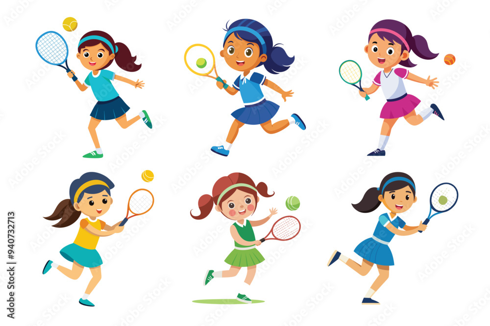 Girl playing tennis on white background Girl playing tennis on white background
