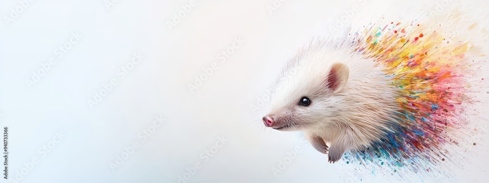 A small white animal with colored sprinkles dotting its back against a backdrop of a blue sky A small white animal with colored sprinkles dotting its back against a backdrop of a blue sky