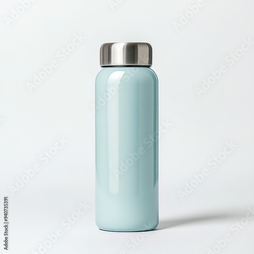 Glossy blue water bottle with silver cap, durable and stylish design for daily use