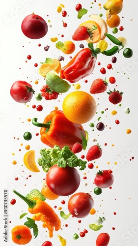 Various type of fruits and vegetables isolated on white background,Ripe fruit and vegetables,healthy food,Include fresh organic vegetables basket on wooden floor with copy space still life.