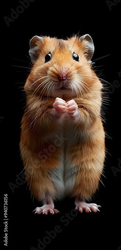 Cute ginger hamster isolated on black background. Studio shot. photo