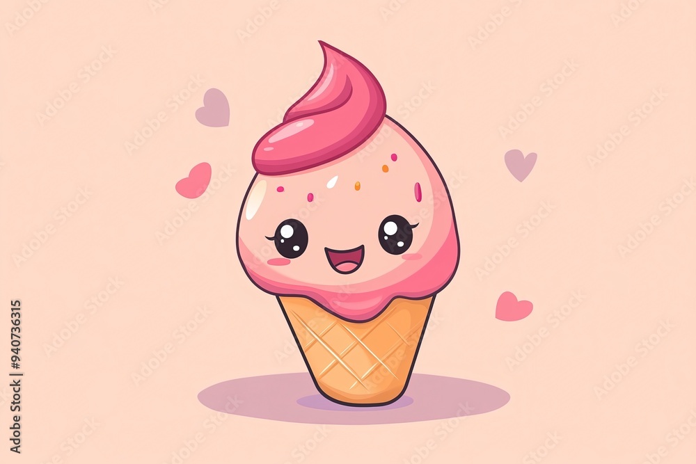 Vector Graphic of Cute Kawai Ice Cream Mascot Character. Vector Graphic of Cute Kawai Ice Cream Mascot Character.