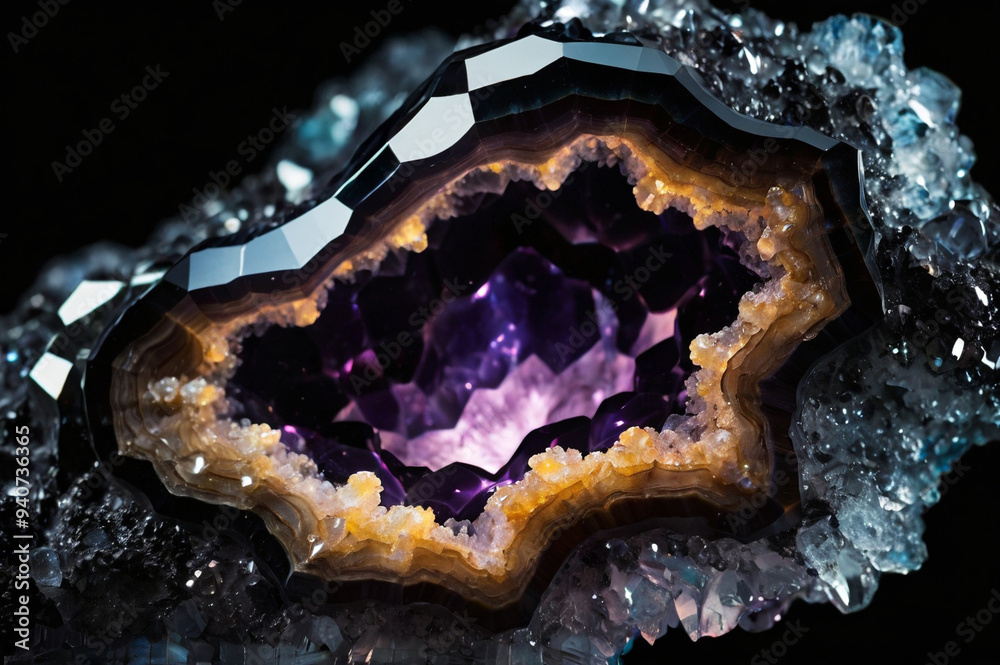 Floating Abstract Geode with Radiant Inner Light - Mystical Crystal Art Floating Abstract Geode with Radiant Inner Light - Mystical Crystal Art