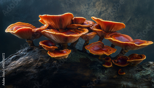 A reishi mushroom. trending superfood with health benefit, close up selective focus Ganoderma lucidum Translucid Mushrooms, lingzhi mushroom Traditional Chinese Medicine