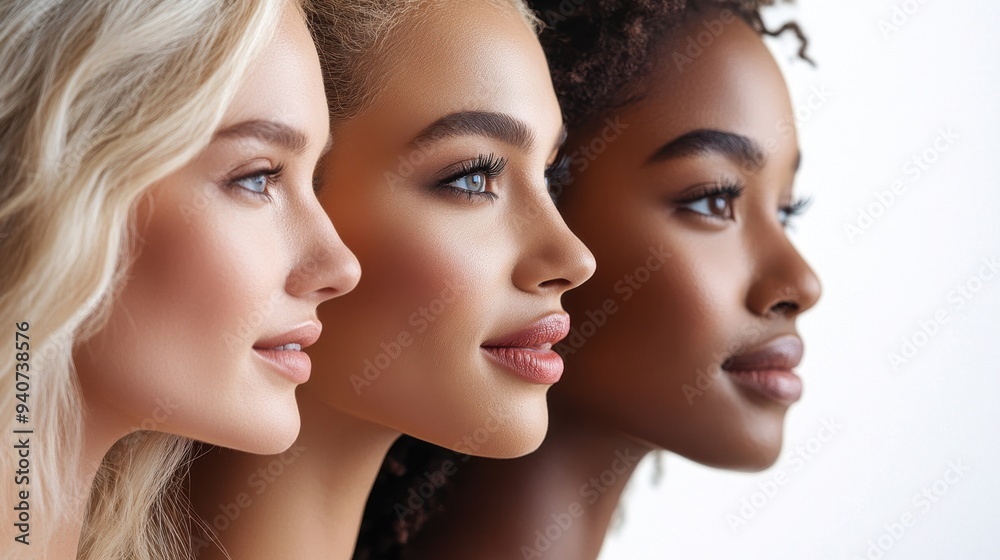 Multiracial ladies posing on studio background with Contour and Highlight makeup sample,healthy skin,collage for skin care concept,Professional Contouring face make-up over,Make up woman face. Multiracial ladies posing on studio background with Contour and Highlight makeup sample,healthy skin,collage for skin care concept,Professional Contouring face make-up over,Make up woman face.