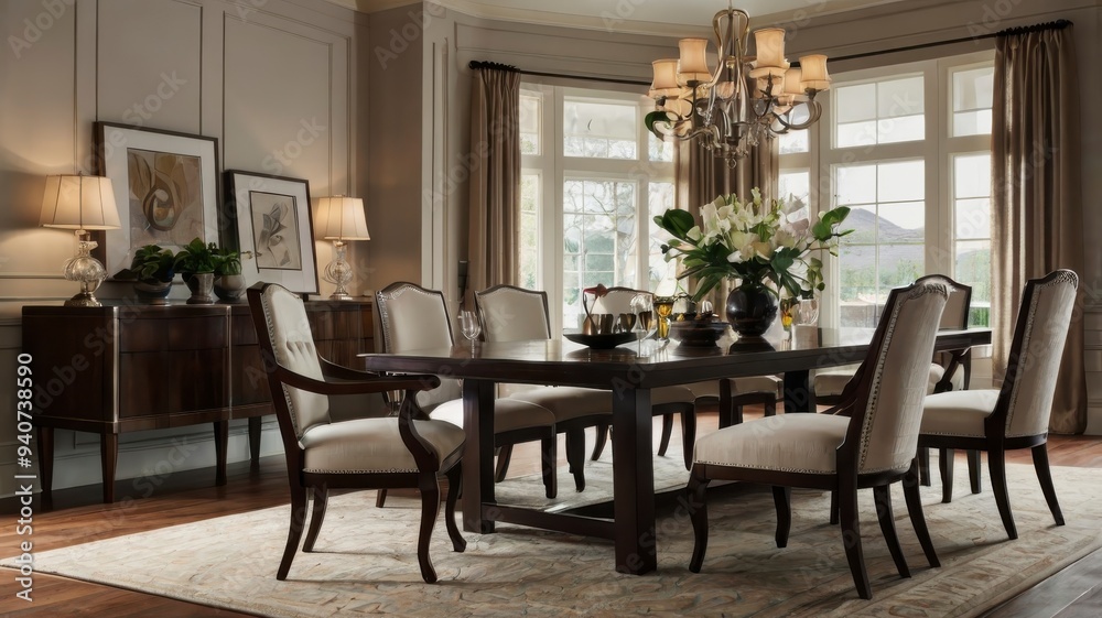 Obraz premium Elegant dining room table and chairs