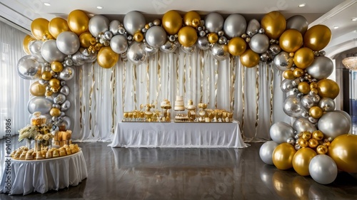 Elegant party decor gold and silver balloons