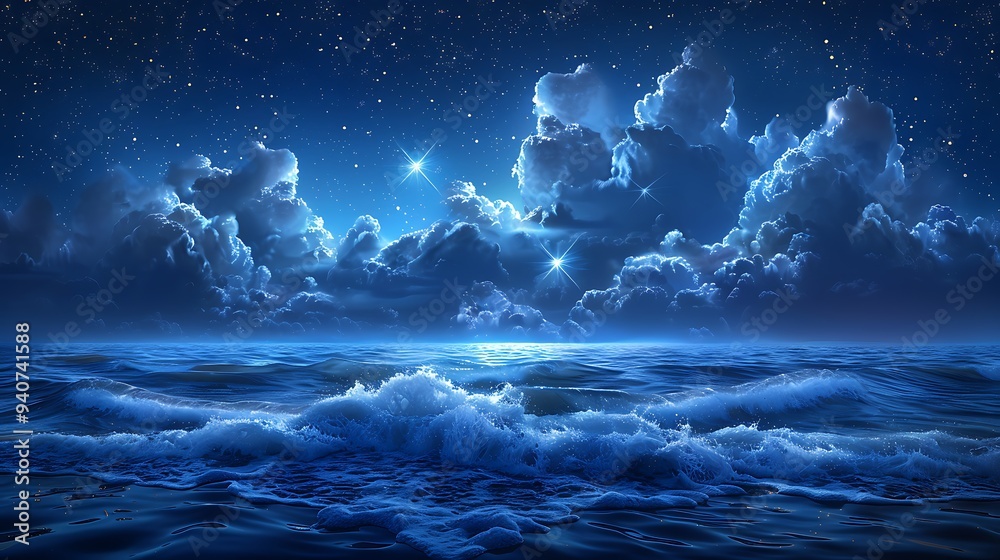 Naklejka premium sea and neon light background