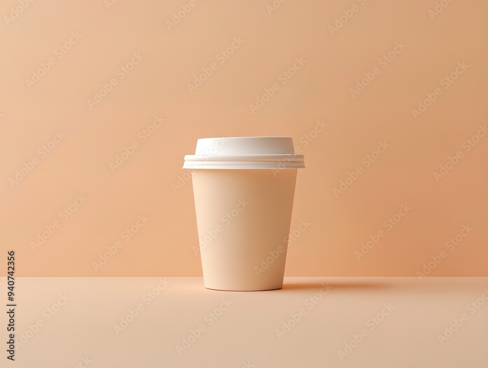 Matte Black Coffee Cup with Lid on a Warm Beige Background Matte Black Coffee Cup with Lid on a Warm Beige Background