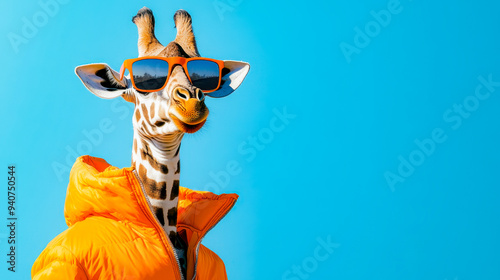 Wallpaper Mural A giraffe wearing sunglasses and a yellow jacket stands in front of a colorful background. Torontodigital.ca