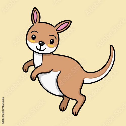 Cute Cartoon Kangaroo Jumping Illustration