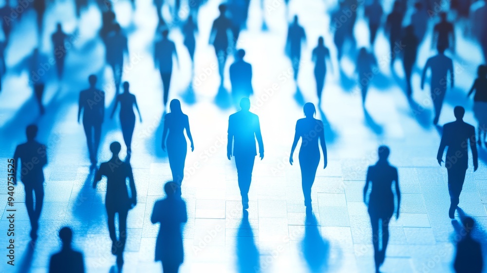 Silhouettes of people walking in a crowd, blurred background. Silhouettes of people walking in a crowd, blurred background.