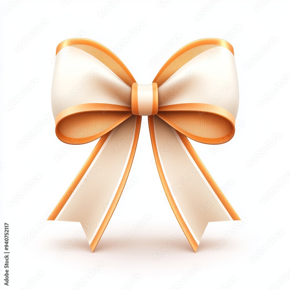 Naklejka premium Elegant cream and orange bow ribbon with smooth texture, perfect for gift wrapping, decoration, or special occasions. High-resolution stock photo.