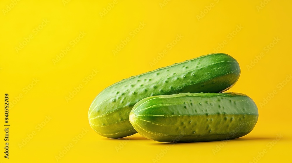 Single cucumber isolated on a bright, colorful background, emphasizing its vivid green color.