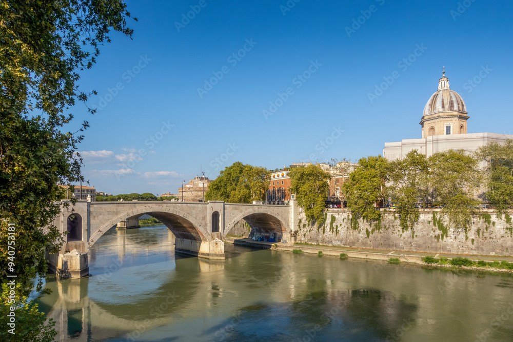 Bridge over River Tiber with Castle of Sant'Angelo in Rome, Italy Bridge over River Tiber with Castle of Sant'Angelo in Rome, Italy