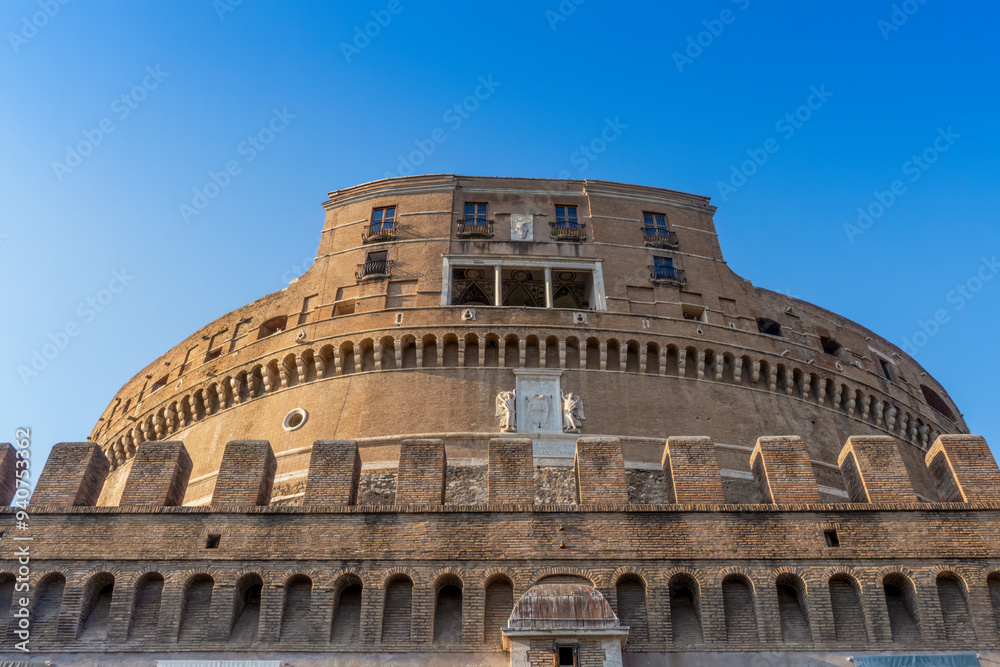 View of Castle Sant'Angelo under clear sky in Rome, Italy View of Castle Sant'Angelo under clear sky in Rome, Italy