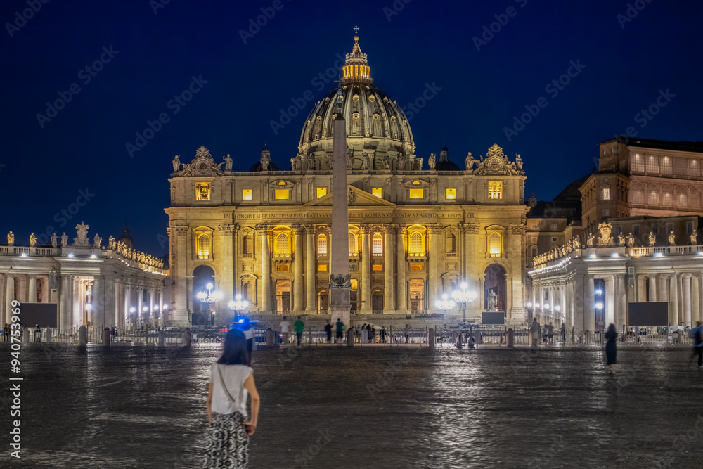 Night view of Basilica of St. Peter's and St. Peter's Square in Vatican, Rome, Italy Night view of Basilica of St. Peter's and St. Peter's Square in Vatican, Rome, Italy