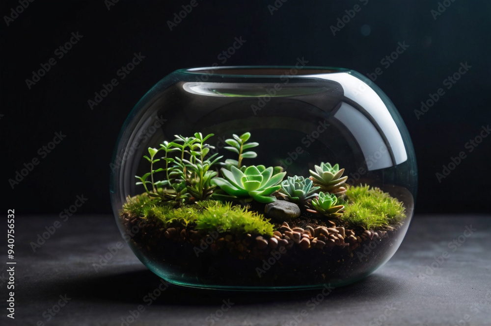 Glass Terrarium with Miniature Plants - Botanical Miniature Art Glass Terrarium with Miniature Plants - Botanical Miniature Art