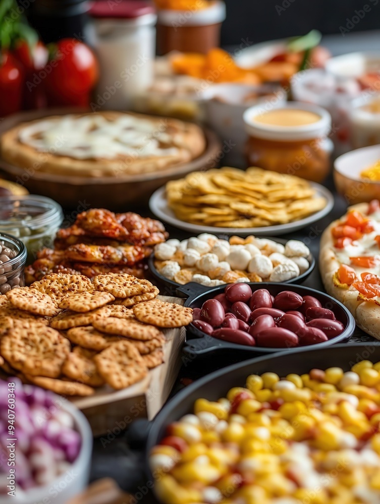 Obraz premium A cluttered kitchen filled with processed foods, sugary snacks, and empty calorie options, symbolizing the lifestyle behaviors that lead to obesity and health issues