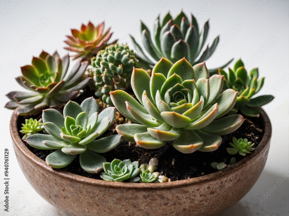 Elegant Succulent Arrangement in a Rustic Ceramic Bowl Elegant Succulent Arrangement in a Rustic Ceramic Bowl