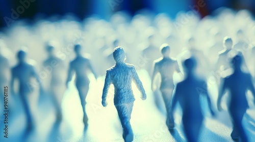Blurred silhouettes of people walking in a crowd, symbolizing anonymity, unity, or a sense of movement.