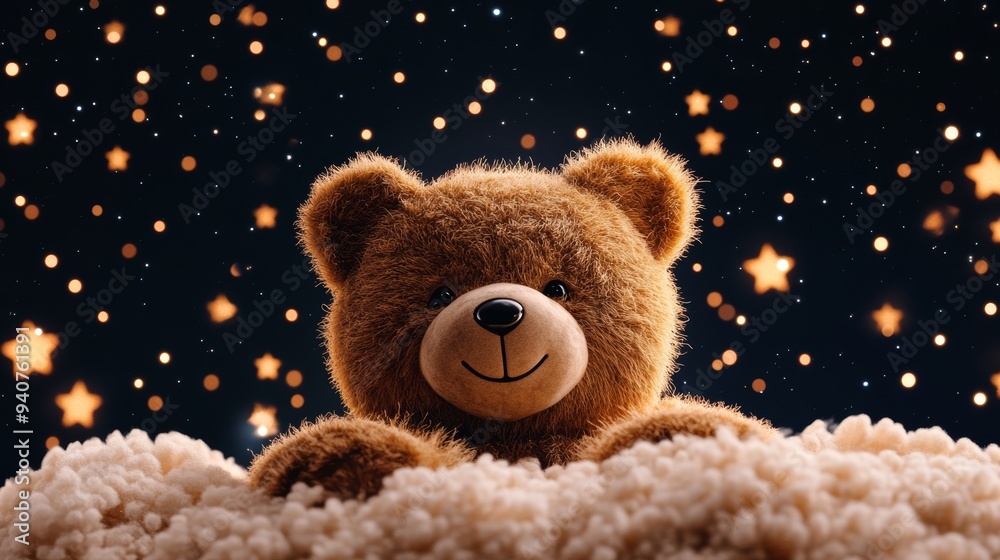 Double exposure featuring a teddy bear with a blanket of stars, surrounded by gentle moonlight, perfect for a cozy night Double exposure featuring a teddy bear with a blanket of stars, surrounded by gentle moonlight, perfect for a cozy night