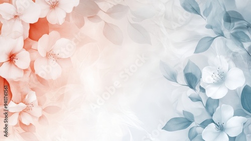 Double exposure of a vintage botanical illustration with delicate flowers intertwined with a serene forest, soft pastel tones, dreamy atmosphere