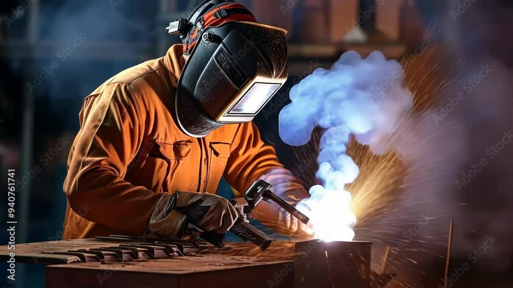 Industrial worker doing welding work in a factory Industrial worker doing welding work in a factory