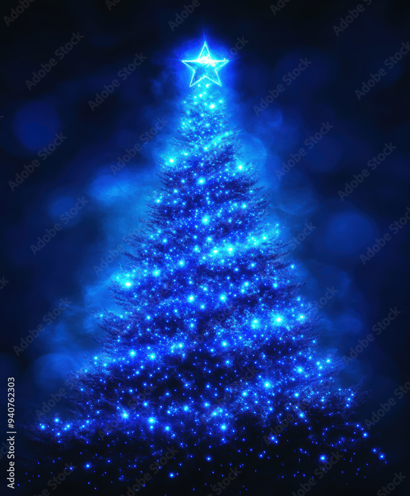 blue backgrounds and Christmas tree decorations. AI dekorative. blue backgrounds and Christmas tree decorations. AI dekorative.