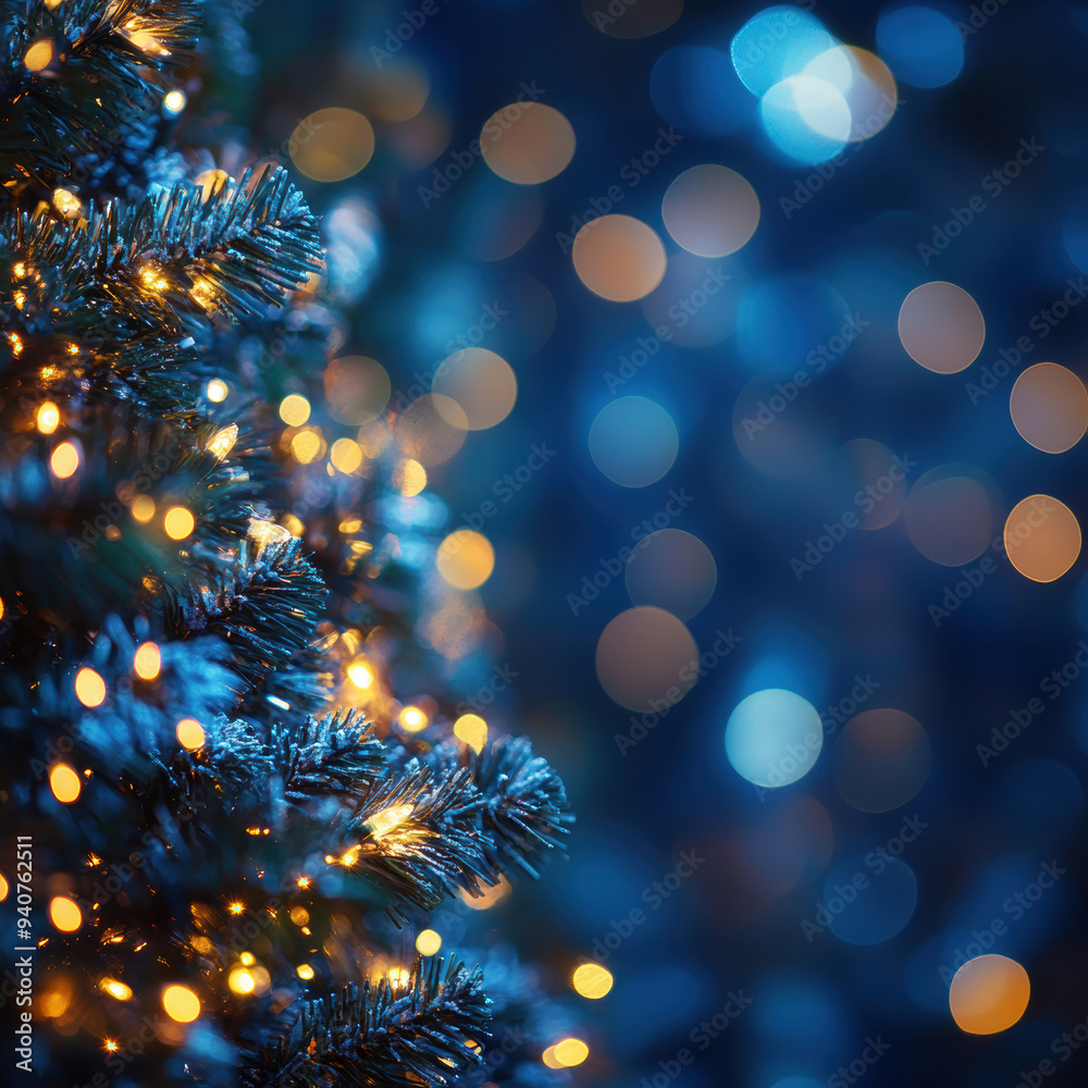 blue backgrounds and Christmas tree decorations. AI dekorative. blue backgrounds and Christmas tree decorations. AI dekorative.