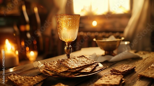 Still life with wine, bread and glass of red wine on wooden table photo