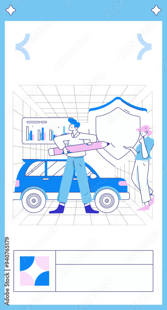 Naklejka premium Buy insurance for car flat character vector concept operation illustration