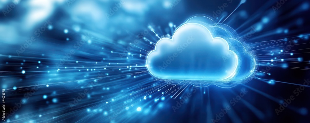 A digital cloud representing data technology with blue light rays, symbolizing connectivity and innovation in the virtual world. A digital cloud representing data technology with blue light rays, symbolizing connectivity and innovation in the virtual world.