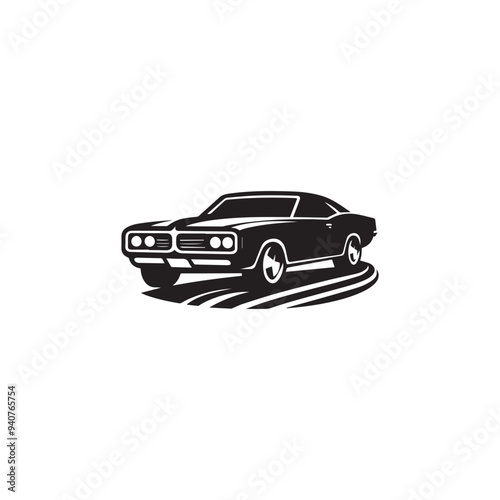 Stylized automotive logo displaying a sleek car with a red gear symbol, emphasizing professional repair services. Ideal for businesses focused on mechanics, automobiles, and transportation solutions.