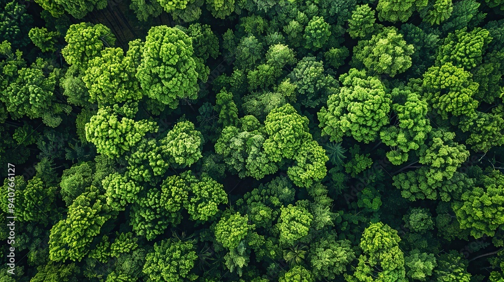 Fototapeta premium Aerial view of green forest. Top view of green trees.