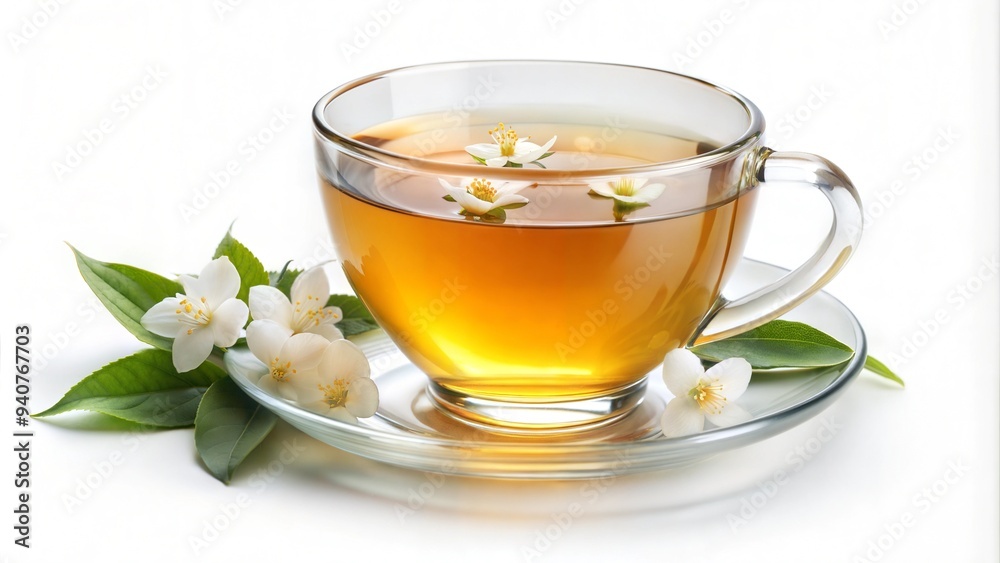 Exquisite Jasmine Green Tea Leaves on White Isolated Background. Fragrant Herbal Beverage Concept for Relaxation, Aromatherapy, Natural Remedies. Organic Tea Leaves Assortment for Tea Lovers and Welln Exquisite Jasmine Green Tea Leaves on White Isolated Background. Fragrant Herbal Beverage Concept for Relaxation, Aromatherapy, Natural Remedies. Organic Tea Leaves Assortment for Tea Lovers and Welln