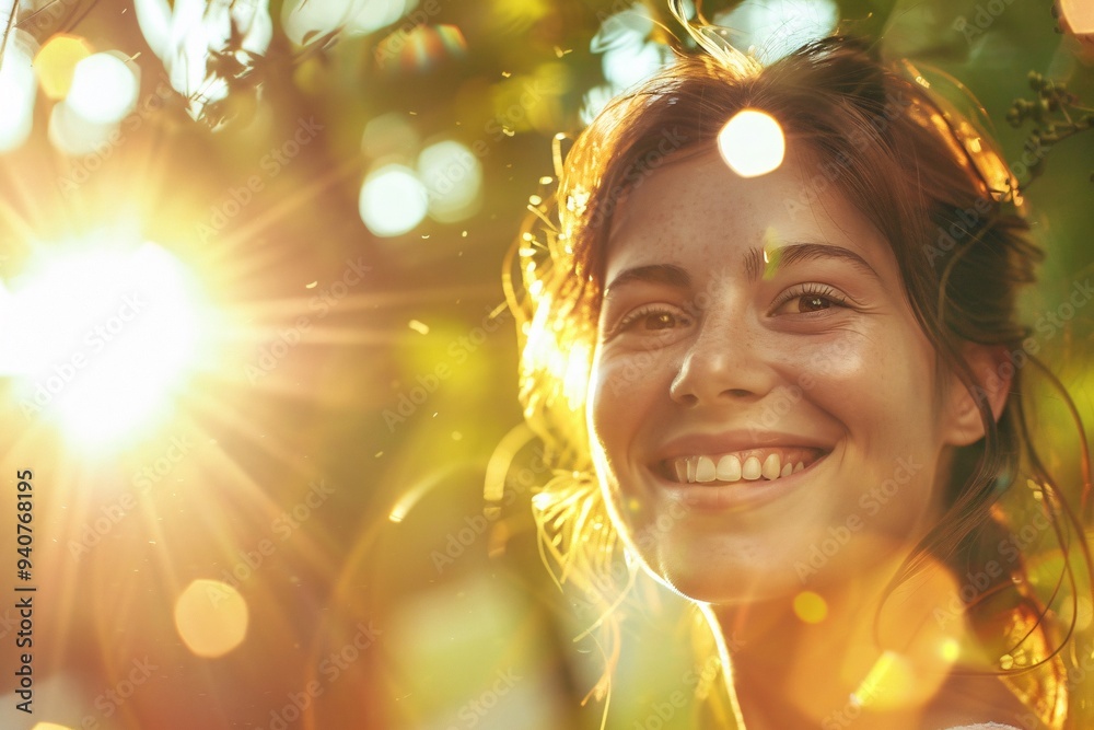 Fototapeta premium Radiant Smile Under the Sun's Warm Glow