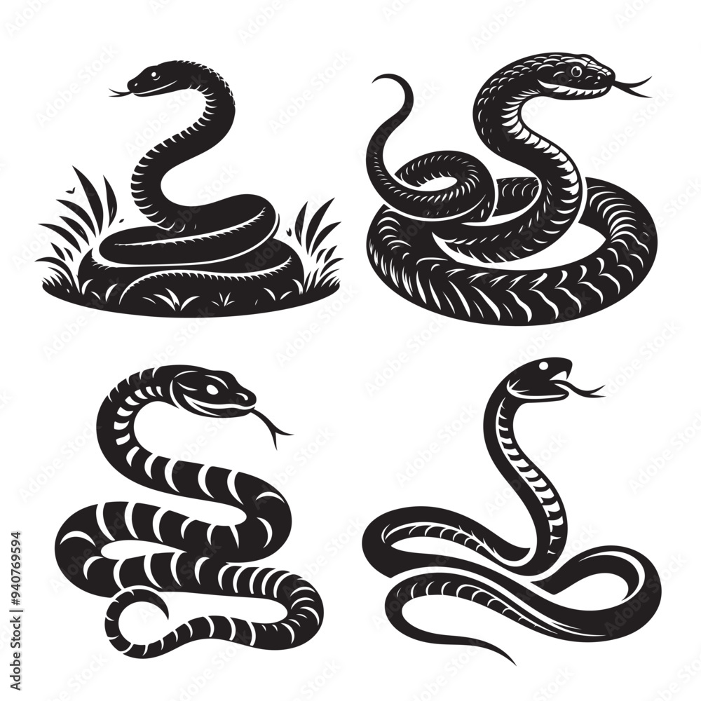 Obraz premium silhouette snake vector on white background