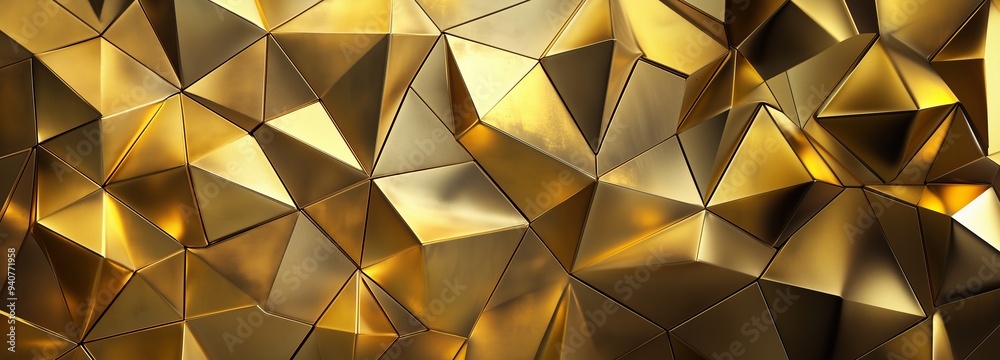 Golden elegant, futuristic, modern abstract background pattern with gold triangular shapes patterns in gold. Panoramic wallpaper background. Generative AI Golden elegant, futuristic, modern abstract background pattern with gold triangular shapes patterns in gold. Panoramic wallpaper background. Generative AI