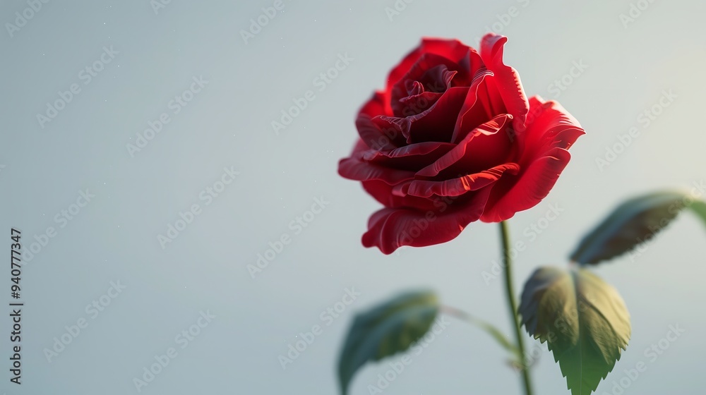 A single red rose stands out against a plain background. A single red rose stands out against a plain background.