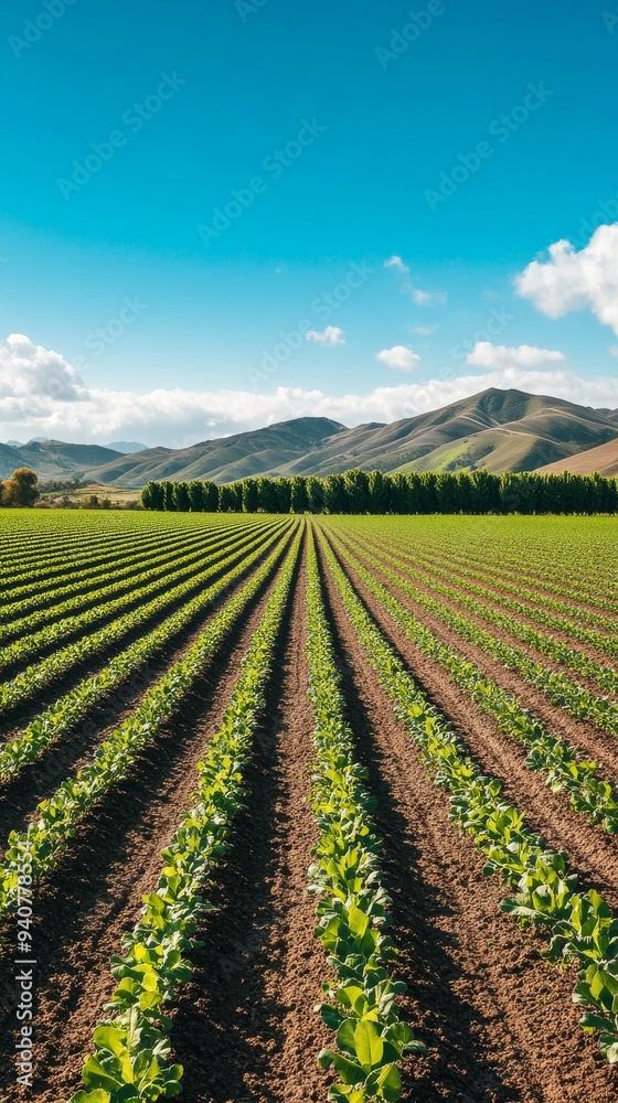 Neat rows of crop in an open field Neat rows of crop in an open field