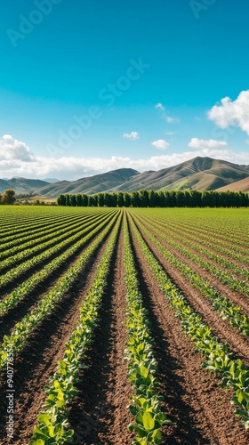 Neat rows of crop in an open field