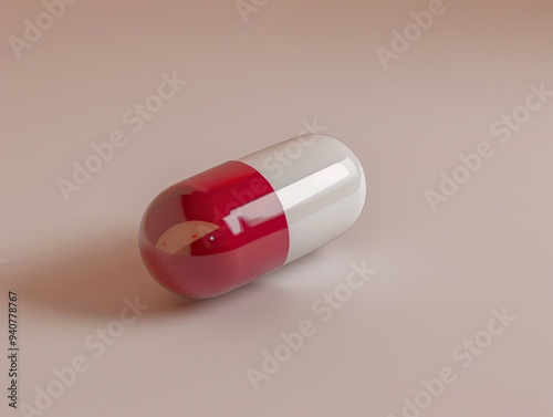 Red and white pill. 3d. Pharmaceuticals concept. photo