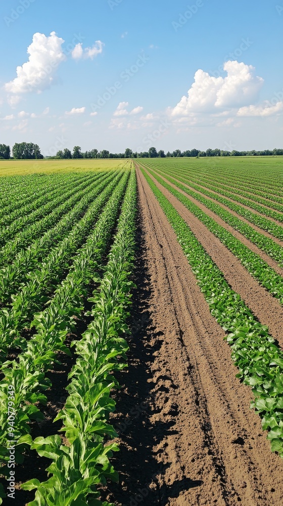 Neat rows of crop in an open field Neat rows of crop in an open field