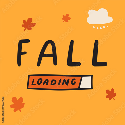 Fall loading. Graphic design. Banner. Illustration on orange background.