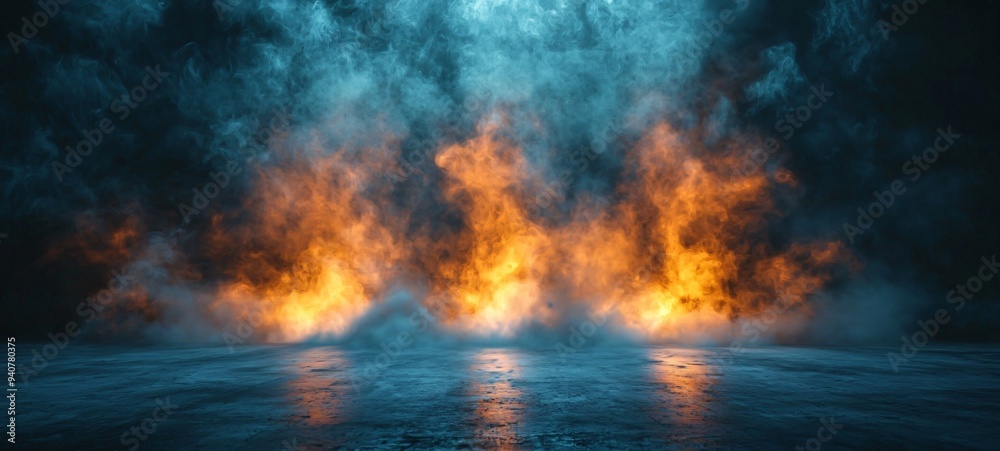 A dramatic and eerie night scene with smoky textures and vivid flames, perfect for Halloween-themed designs and other creative uses, with copy space. A dramatic and eerie night scene with smoky textures and vivid flames, perfect for Halloween-themed designs and other creative uses, with copy space.